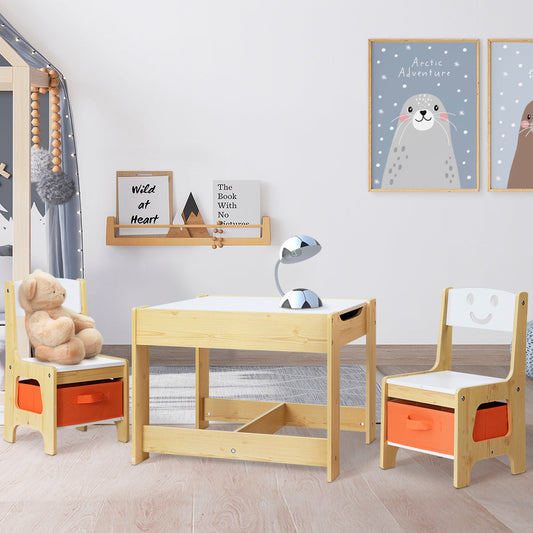 Keezi 3PCS Kids Table and Chairs Set Activity Desk Chalkboard Toys Storage Box-0