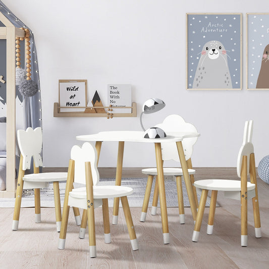 Keezi 5PCS Kids Table and Chairs Set Children Activity Study Play Desk White-0
